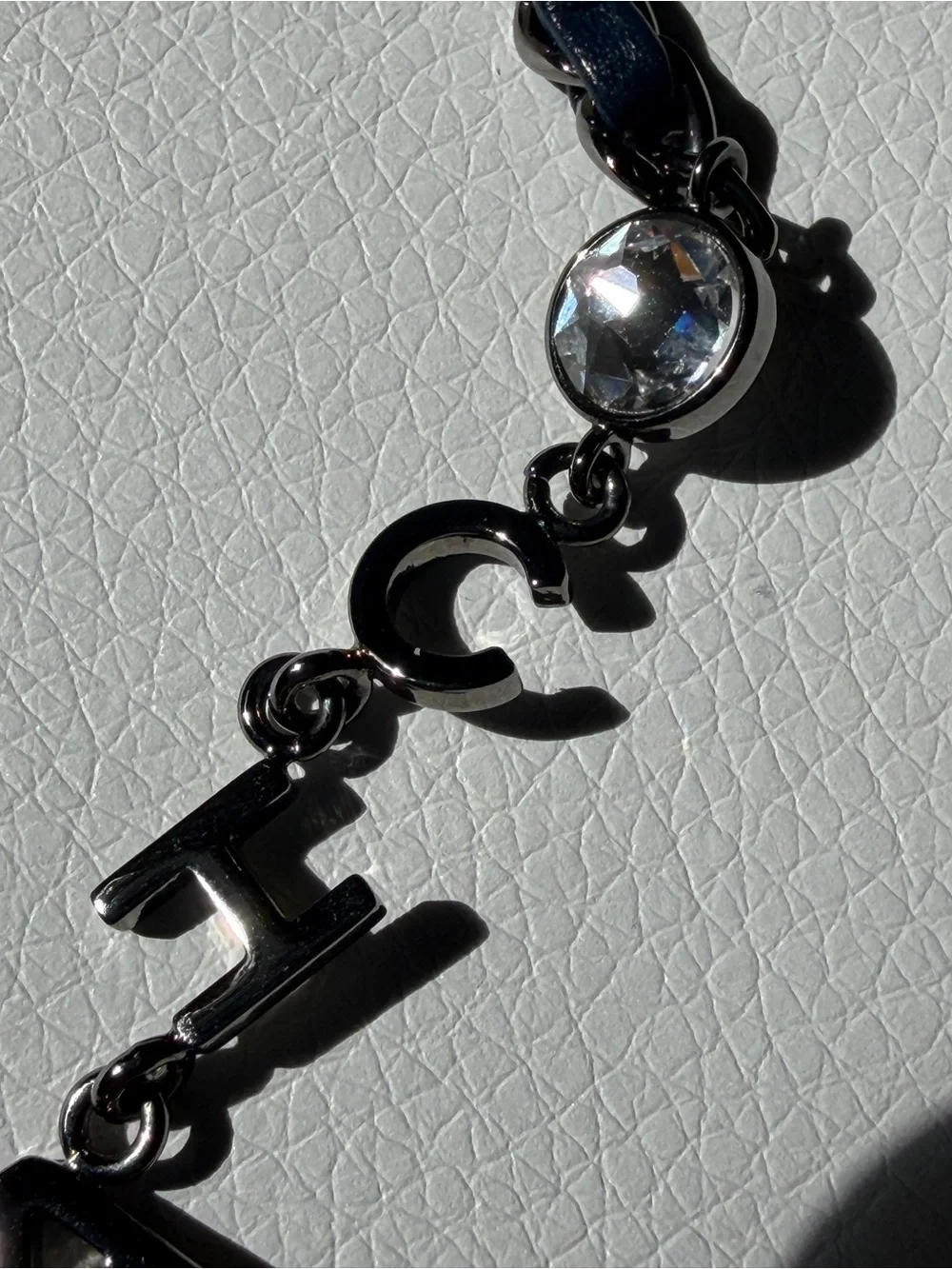 CHANEL Navy Chain Necklace/Belt with Interwoven Leather and SilverCharm Accents